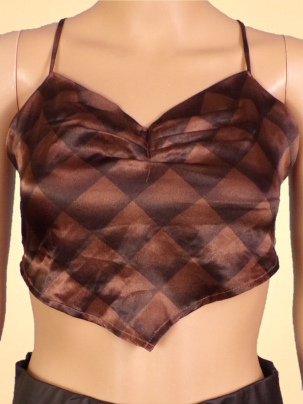 LILY WHITE size XS brown satin backless halter top polyester/spandex